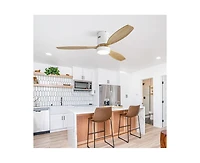 Sofucor 52-inch Modern White 3-Blade Flush Mount with Light and Remote Control