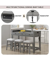 Maison Boucle 4-Piece Counter Height Dining Set with 3 Upholstered Stools, Storage Drawers & Usb Charging for Small Spaces