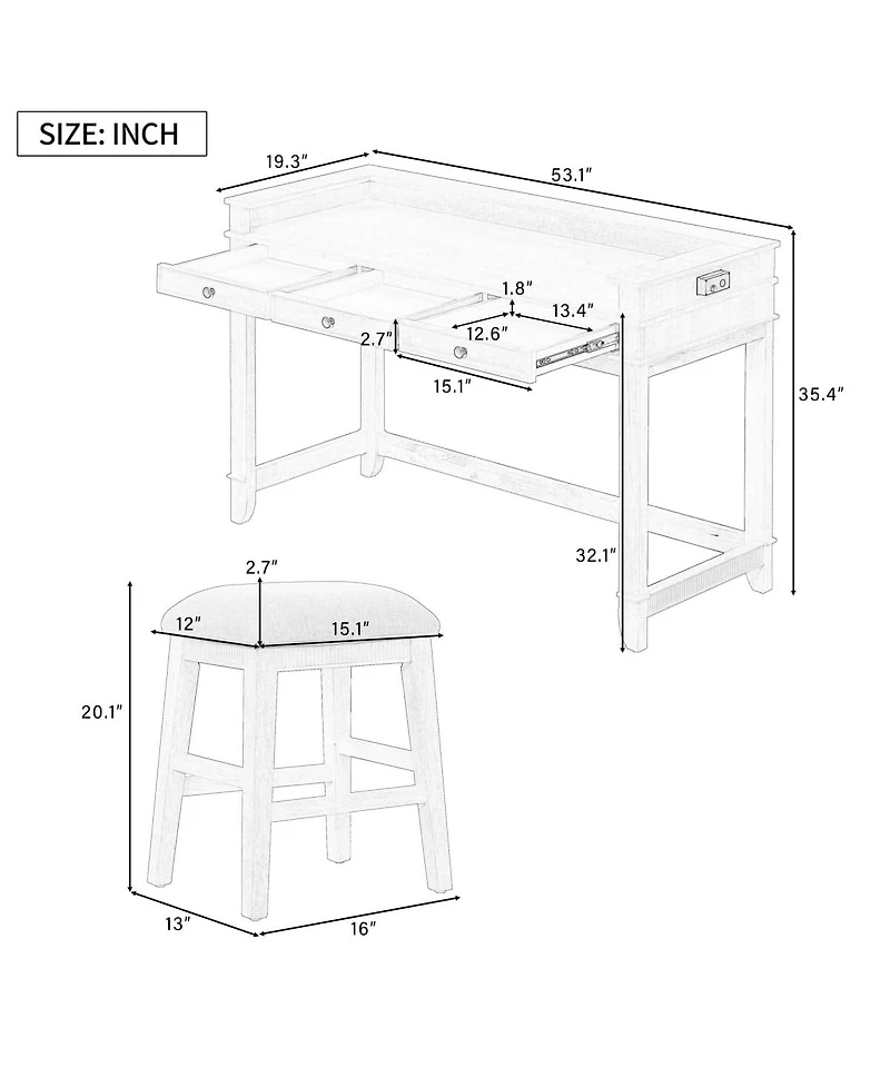 Maison Boucle 4-Piece Counter Height Dining Set with 3 Upholstered Stools, Storage Drawers & Usb Charging for Small Spaces