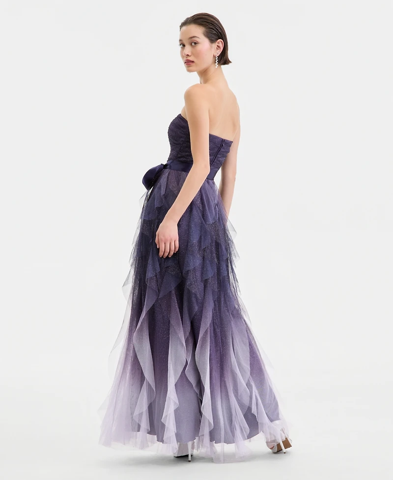 pear culture Juniors' Corkscrew-Ruffled Strapless Gown