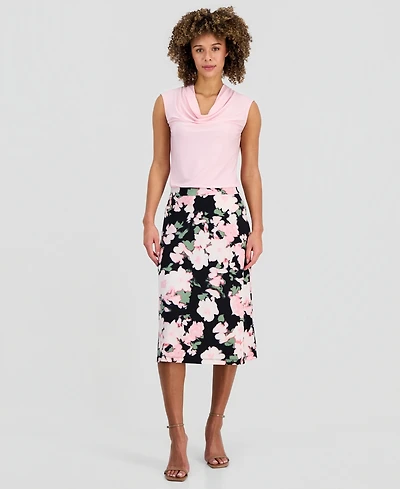 Kasper Women's Printed Pull-On Midi Skirt