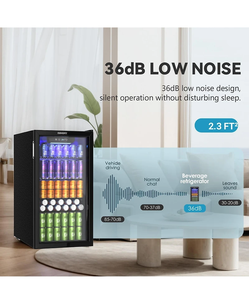 Euhomy 17.5" Single Zone 126 Cans 3.2 Cu.Ft. Beverage Cooler