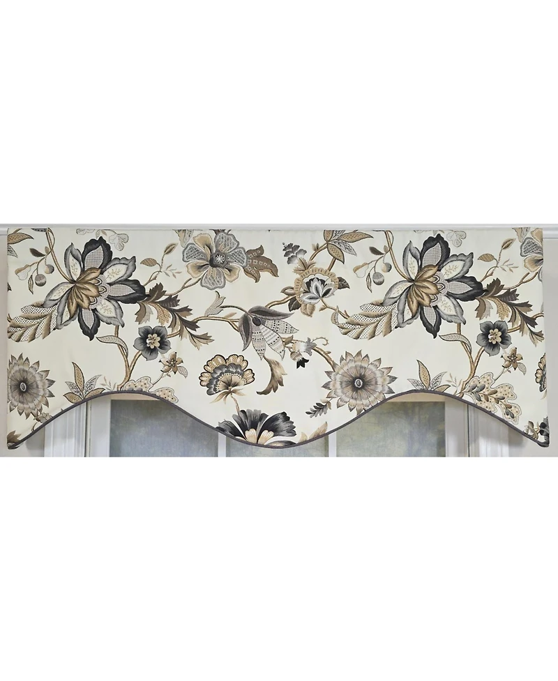 Rlf Home 100% Cotton Zanzibar Cornice With Poly/Cotton Ivory lining Rod Pocket Valance 50" x 17" Gray