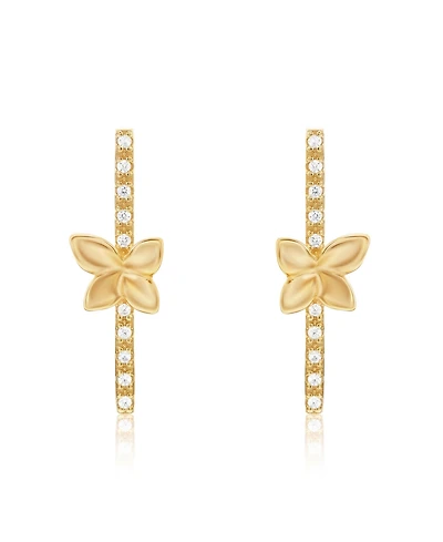 Suzy Levian New York Sterling Silver Cubic Zirconia Flower Accent Line Drop Earrings