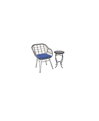 Jiallo 3 Pc Faux Rattan Basket Chair Set With Mosiac Accent Table