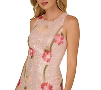 Adrianna Papell Women's Sequin Detail Floral Column Sleeveless Dress