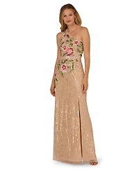 Adrianna Papell Women's Beaded Mermaid One Shoulder Maxi Dress