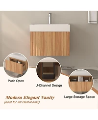 Boyel Living Bathroom Vanity – Wall-Mount, Floating Cabinet, Acacia Finish, Sink & Basin, Plywood Build