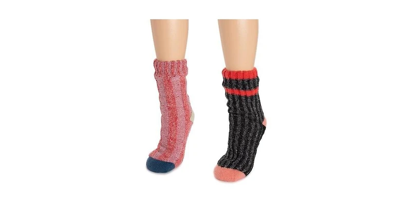 Muk Luks Women's Color Blocked Sweater Cabin Socks 2 Pair Pack
