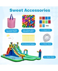 Skonyon Inflatable Water Slide Park Giant Bounce House with Double Long Slides