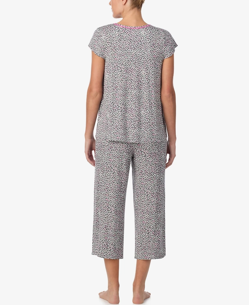 Ellen Tracy Women's Cap-Sleeve Top and Cropped Pajama Pants, 2-Piece Set