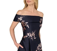 Adrianna Papell Women's Floral Print Off-The-Shoulder Dress