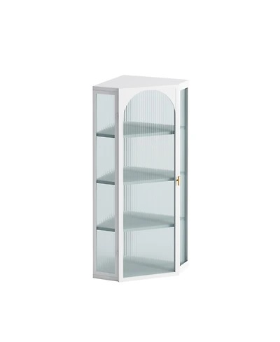 Casainc Glass Door Wall-Mounted Corner Cabinet with Four-Tier Storage for Bedroom, Living Room, Kitchen, or Bathroom