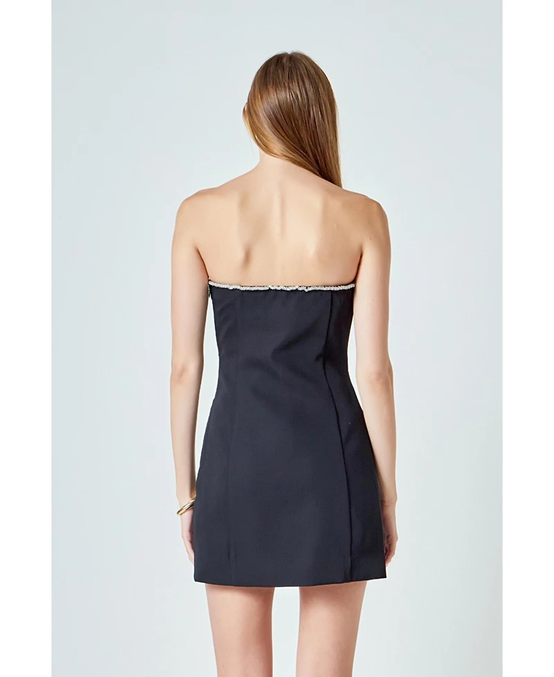 Endless Rose Women's Rhinestone Bow Tube Top Mini Dress