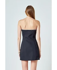 Endless Rose Women's Rhinestone Bow Tube Top Mini Dress