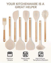 Sugift 9-Piece Natural Teak Wooden Kitchen Utensils Set