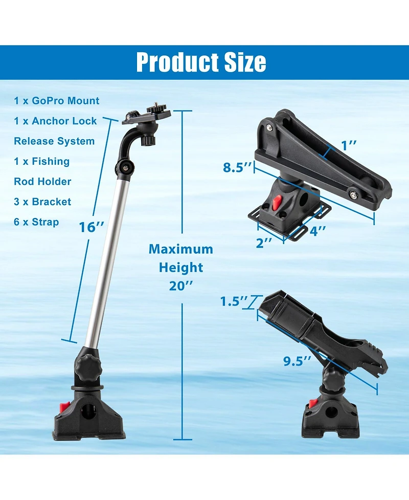 Sugift 360° Rotatable Fishing Boat Kayak Accessory Set of 3