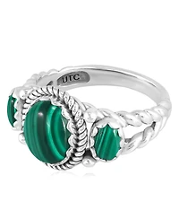 American West Jewelry Sterling Silver Malachite 3-Stone Ring