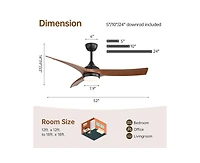 Sofucor 52-inch Modern Black Standard 3-Blade Ceiling Fan With Remote and Led Light