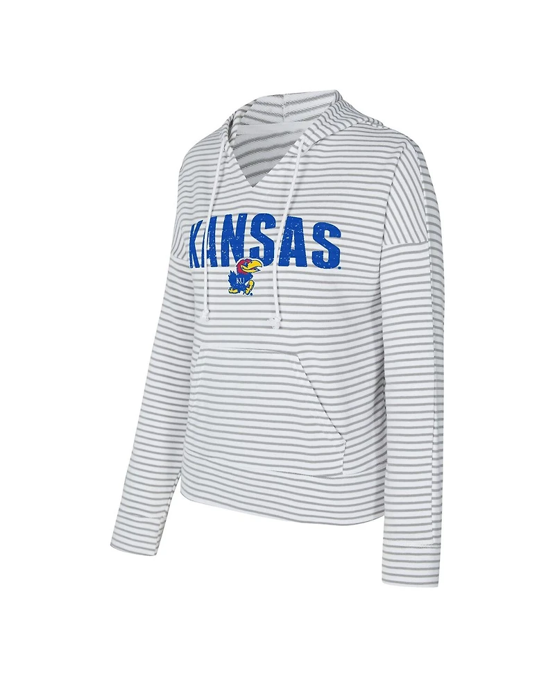 Concepts Sport Men's White/Gray Kansas Jayhawks French Terry Striped V-Neck Pullover Hoodie