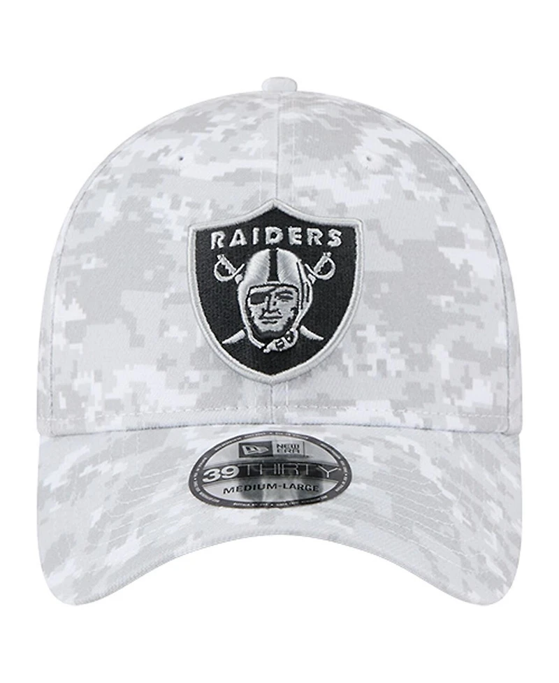 New Era Men's White Las Vegas Raiders 2025 Salute to Service Digital Camo Fan Pack 39THIRTY Flex Hat