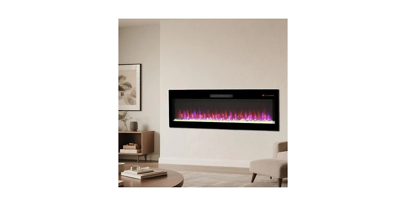 Flynama Smart 50" WiFi-Enabled Electric Fireplace Heater, Recessed in-Wall and Wall-Mounted