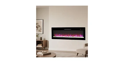 Flynama Smart 50" WiFi-Enabled Electric Fireplace Heater, Recessed in-Wall and Wall-Mounted