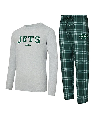 Concepts Sport Men's 2-Piece Green/Gray New York Jets Regulate Long Sleeve T-Shirt and Plaid Pant Set