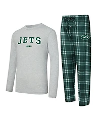 Concepts Sport Men's 2-Piece Green/Gray New York Jets Regulate Long Sleeve T-Shirt and Plaid Pant Set