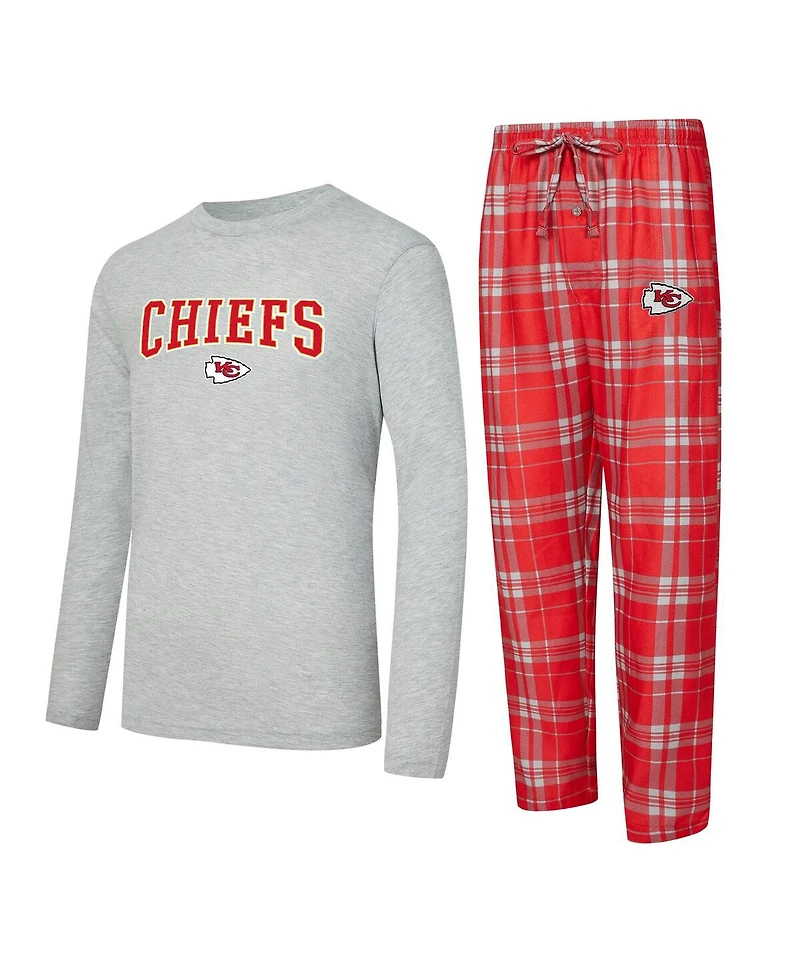Concepts Sport Men's 2-Piece Red/Gray Kansas City Chiefs Regulate Long Sleeve T-Shirt and Plaid Pant Set