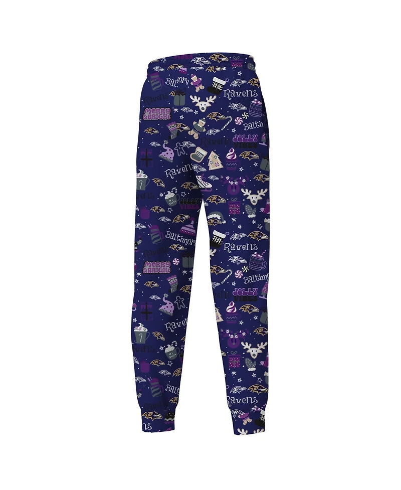Outerstuff Big Boys and Girls Purple Baltimore Ravens Chestnut Holiday Sleep Set