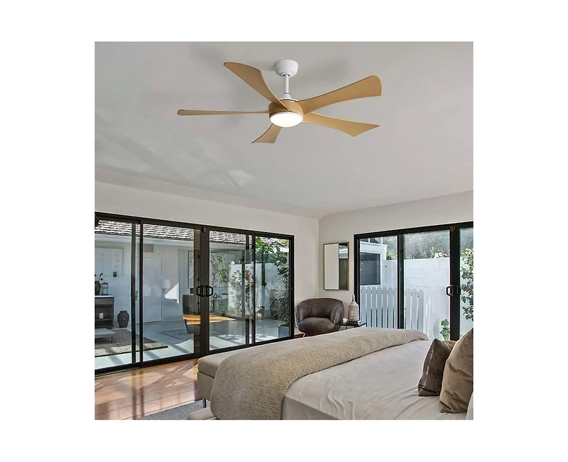 Sofucor 52-inch white modern style ceiling fan features 5 blades and is equipped with Led lights and a remote control