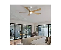 Sofucor 52-inch white modern style ceiling fan features 5 blades and is equipped with Led lights and a remote control