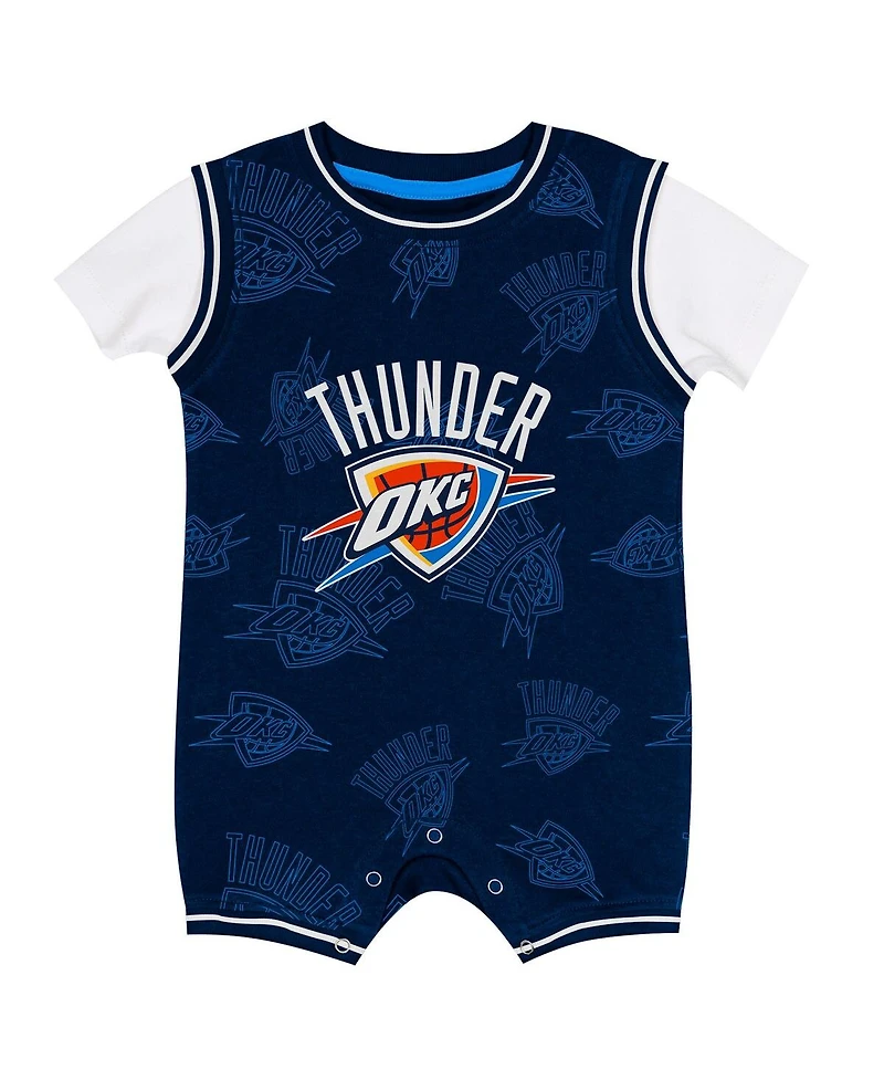 Outerstuff Baby Boys and Girls Navy Oklahoma City Thunder Logo Mania Romper