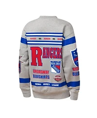 Mitchell & Ness Big Boys and Girls Heather Gray New York Rangers Allover Print Fleece Crewneck Sweatshirt