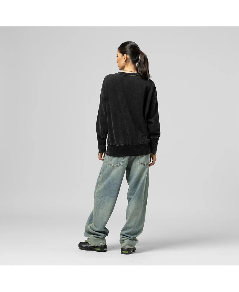 Women's Black New York Giants Delineate Mineral Wash Crewneck Sweatshirt