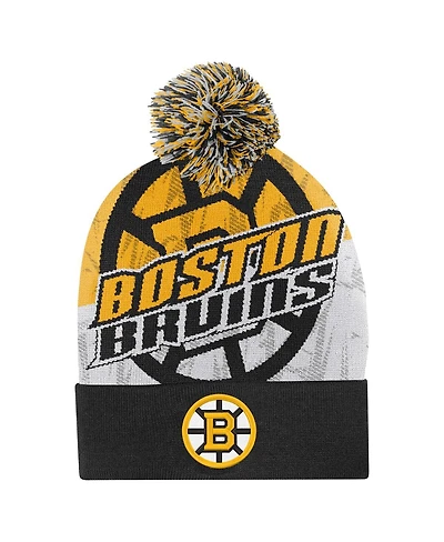 Outerstuff Big Boys and Girls Black Boston Bruins New Edge Cuffed with Pom Knit Hat