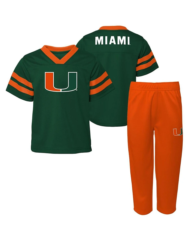 Outerstuff Baby Boys and Girls 2-Piece Green Miami Hurricanes Team Logo Red Zone Top Pant Set