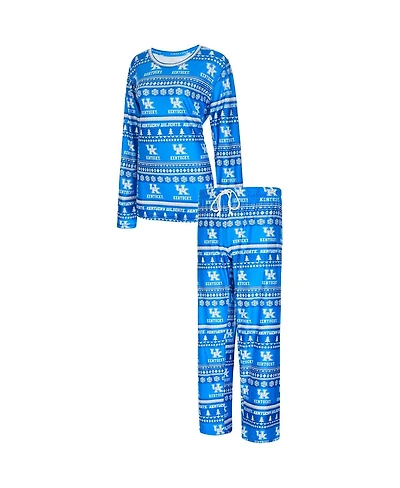 Concepts Sport Women's 2-Piece Royal Kentucky Wildcats Holiday Long Sleeve Top and Pants Sleep Set