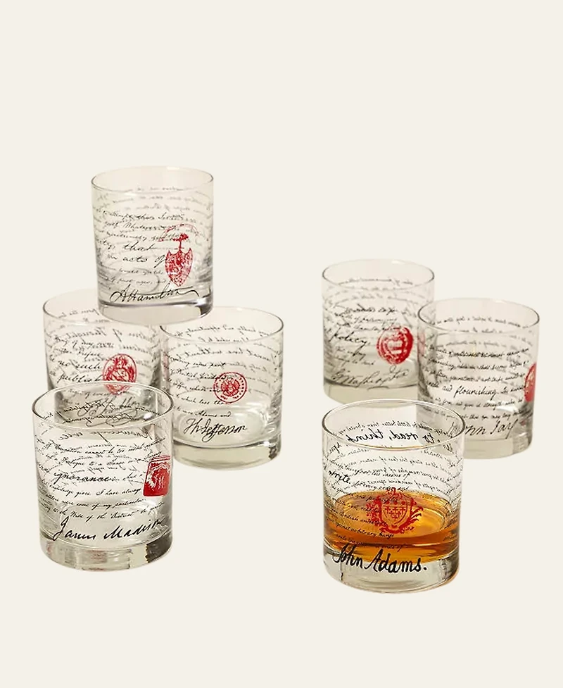 Uncommon Goods Founding Fathers Printed 11-Oz. Whiskey Glasses, Set of 7