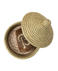 Uncommon Goods Traditional Terracotta and Kaisa Grass Bread Warming Set with Lid