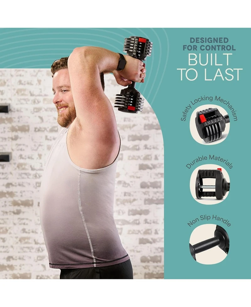 LifePro 15Lbs Adjustable Dumbbells - 6-in-1, Compact, Quick Adjust for Full Body Home Gym Fitness