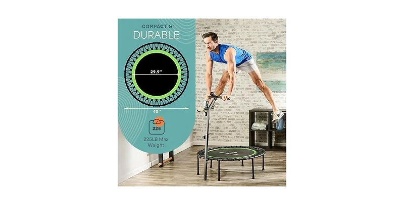 Lifepro JumpTrack 40" Rebounder Trampoline with Jump Counter – Silent Bungee – 225/350 lb Capacity – Low-Impact Home Exercise
