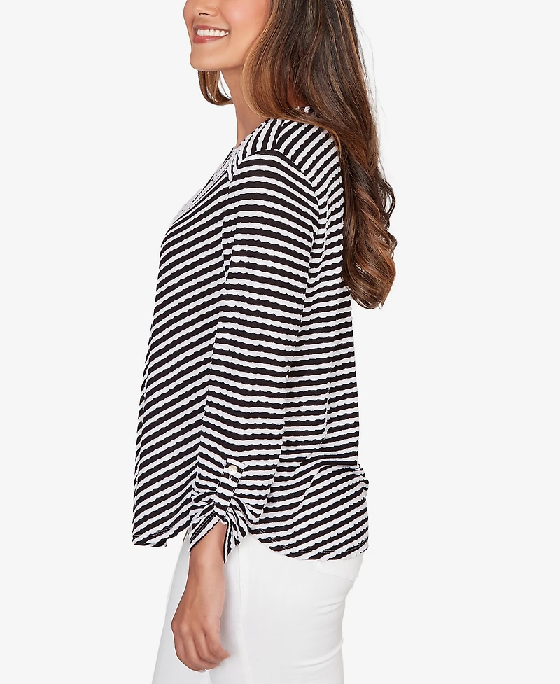 Ruby Rd. Petite Mitered Scallop Stripe Tunic Top