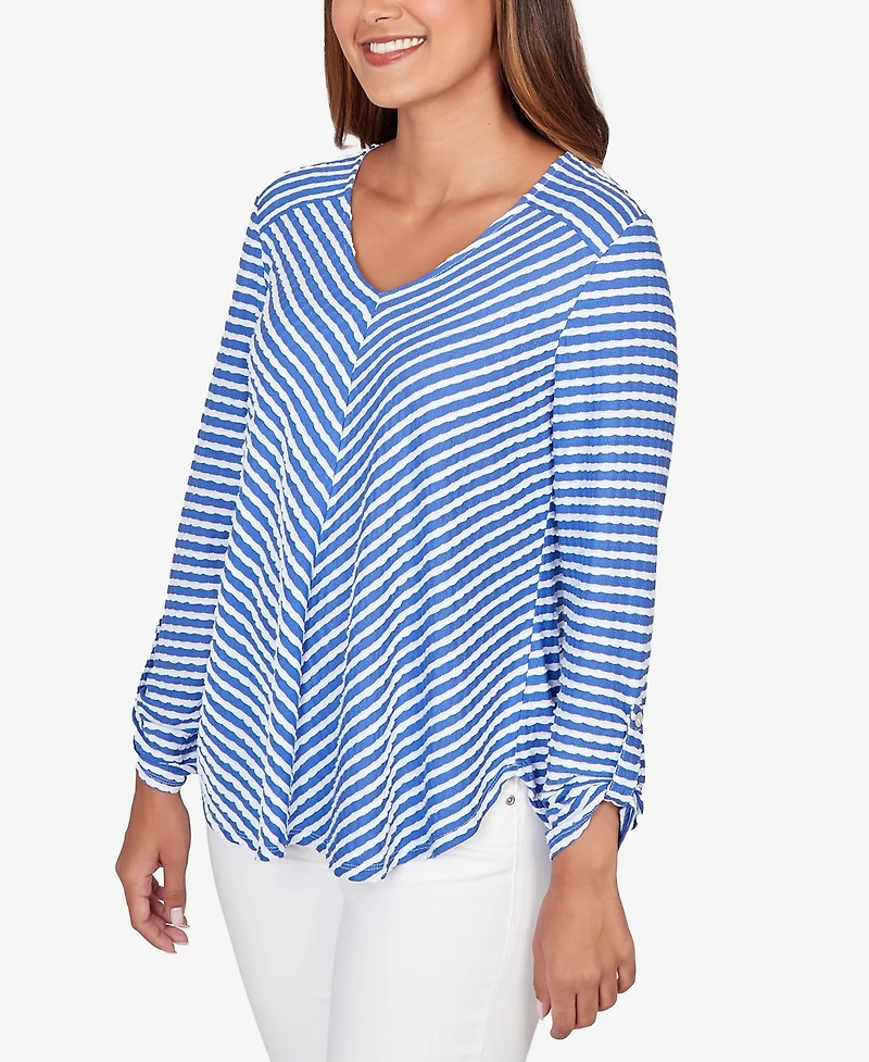 Ruby Rd. Petite Mitered Scallop Stripe Tunic Top