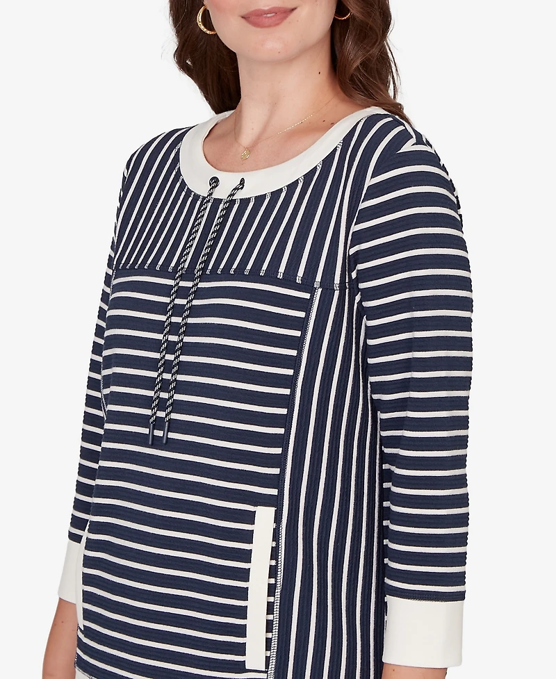 Ruby Rd. Petite Striped Popover Pocket Top