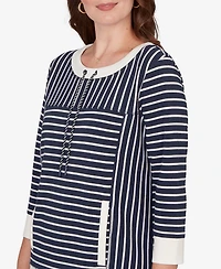 Ruby Rd. Petite Striped Popover Pocket Top