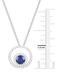 Macy's Lab-Grown Sapphire (1 ct. t.w.) & White (1/3 Pendant Necklace 14k Gold Over Sterling Silver (also Ruby Emerald)