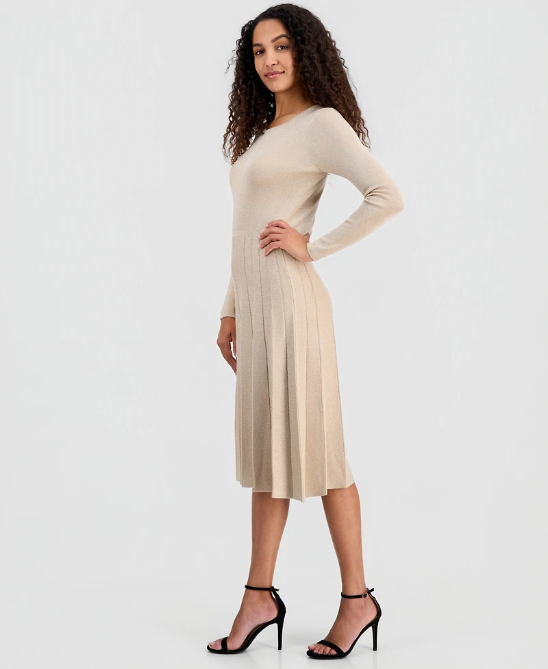 T Tahari Women's Metallic Long-Sleeve Fit & Flare Dress