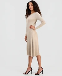 T Tahari Women's Metallic Long-Sleeve Fit & Flare Dress